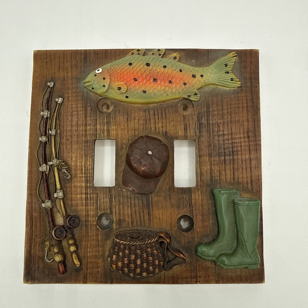 Vintage Fishing Themed Double Toggle Light Switch Wall Plate Cover